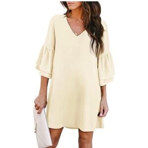 Women’s Dress Sweet & Cute V-Neck Bell Sleeve Shift Dress Mini Dress Medium